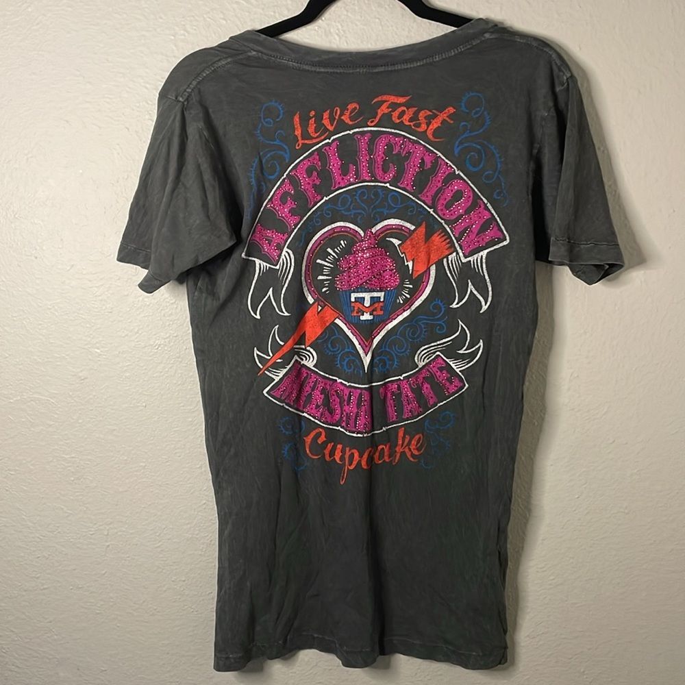 Affliction Women's T-Shirt Sacred Ember Biker Tattoo Cupcake Miesha Tate size M